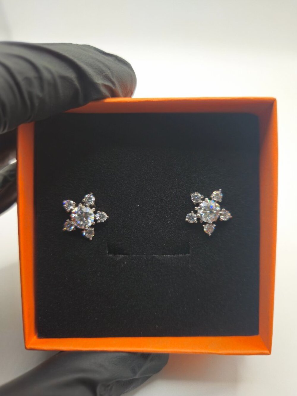 2 CTW Moissanite Snowflake Star Stud Earrings .925 Silver